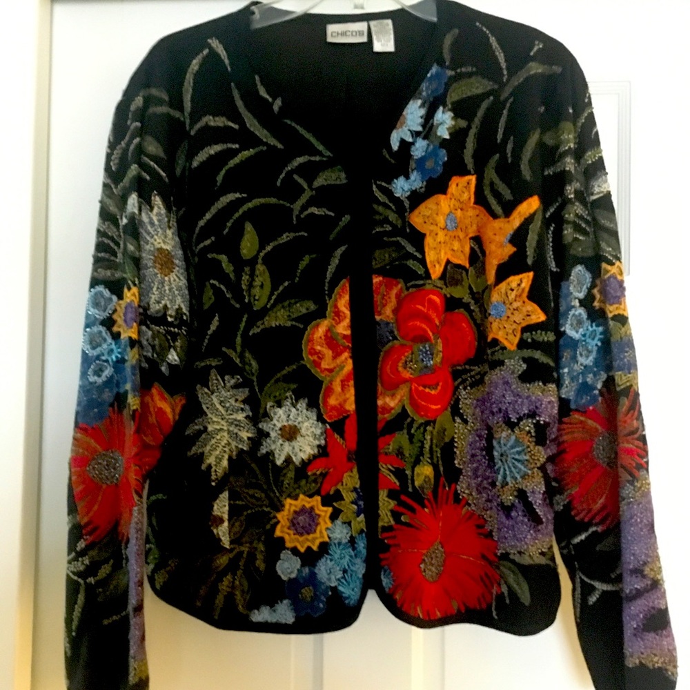 Chico’s Black Embroidered Beaded Jacket